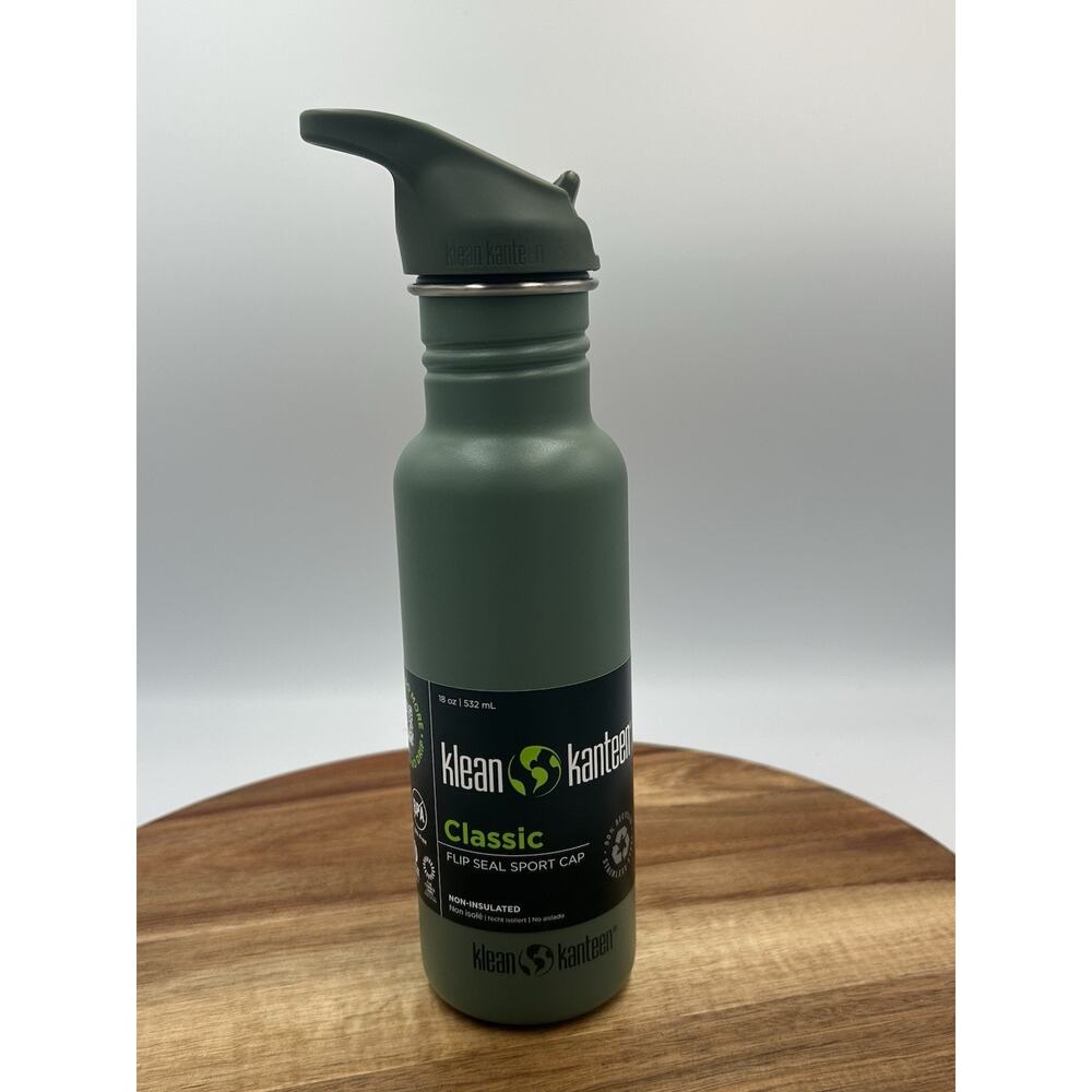 Klean Kanteen Green 18 oz Water Bottle w/ Sealed Sport Cap Stainless Steel NWT